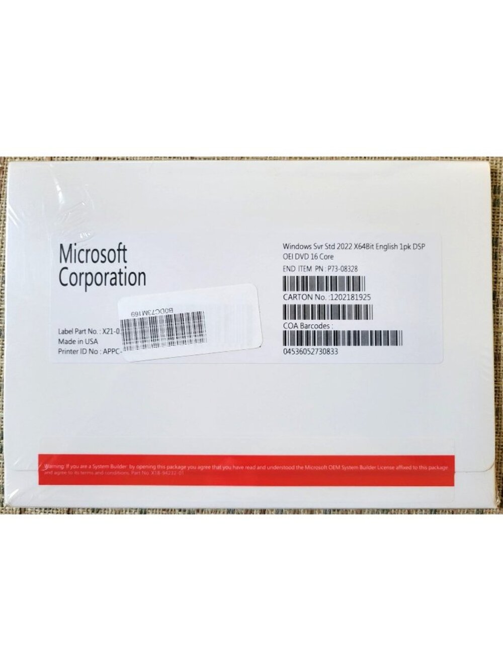 Microsoft Windows Server 2022 Standard Base License with media and key 16 Core